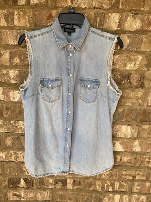 Topshop Womens Denim Pearl Snap Sleeveless Shirt size