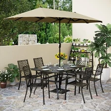 8-Piece Patio Dining Set Outdoor Table Furniture Set with 13ft Patio Umbrella