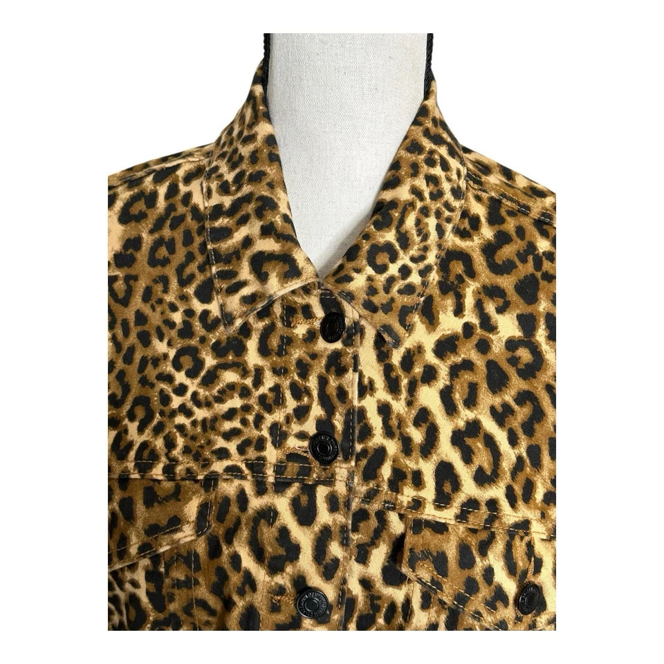 Forever 21 Leopard Print Cropped Raw Hem Distressed Jean Jacket Size Medium - Image 2 of 4