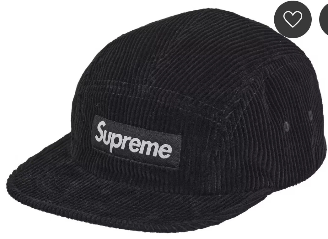Casquette de camp Supreme velours côtelé noir FW22