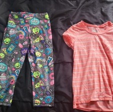 girl 8 justice capri leggings and coral orange striped tee