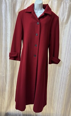 Vintage Halston Red Long Wool Dress Coat Back Slit Size 10 Classic