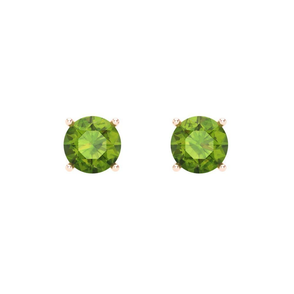 Aretes clásicos redondos de peridoto real de 1 quilate de oro rosa real sólido de 14 k Foto 3 de 4