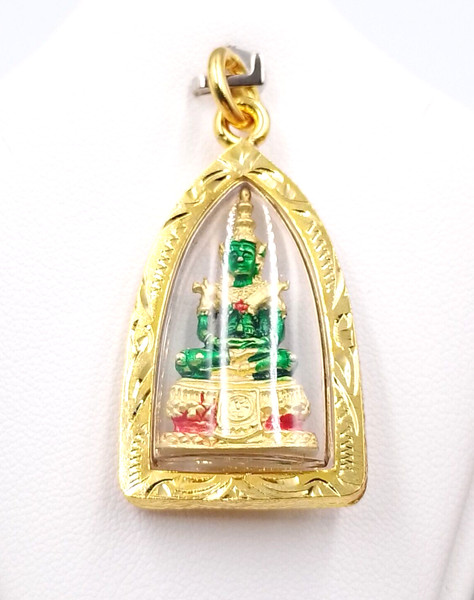 Alternate view of Emerald Buddha Thai Buddha Amulet Pendant With Case 22k Thai Yellow Gold Plated