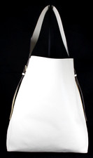 Valextra Ivory & Gray Leather Removable Pouch & Large Bucket Tote Bag