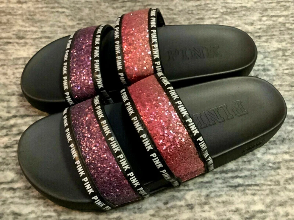 Victoria's Secret розовый блестящий омбре блестящий двойной ремень шлепанцы сандалии M 7 8 новый в упаковке - Изображение 2 из 4