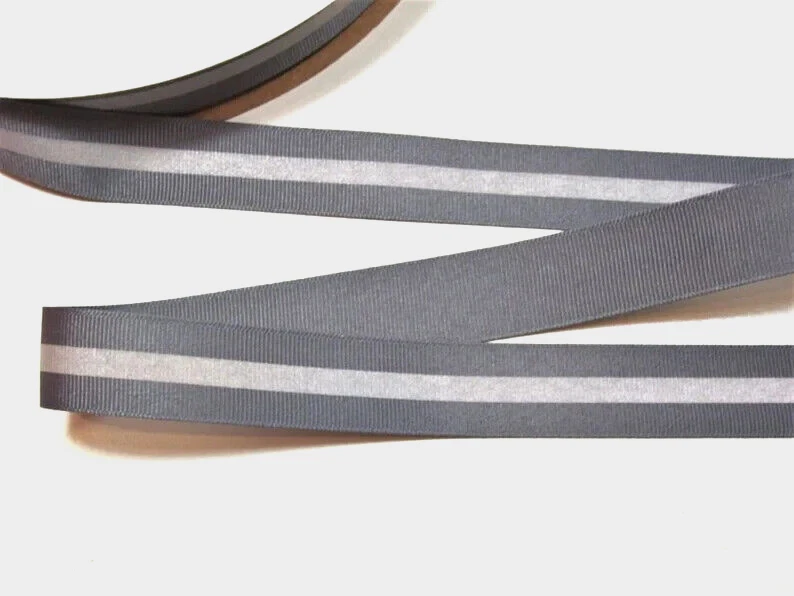 Pewter Grosgrain Ribbon 7/8 inch wide x 10 yards Gray Reflector Stripe B10 - Image 2 of 4