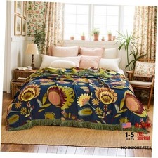 Boho Throw Blanket for Bed Sofa, 100 Cotton Muslin Quilt, 60"x80" Navy Blue