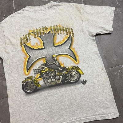 Vintage East Coast Choppers Skeleton Biker Middle Finger White T Shirt Size M/L