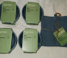 Blue Stoneware Serving 4" Bowls & 4pc Dishcloth Scrubbers. Figmint. New