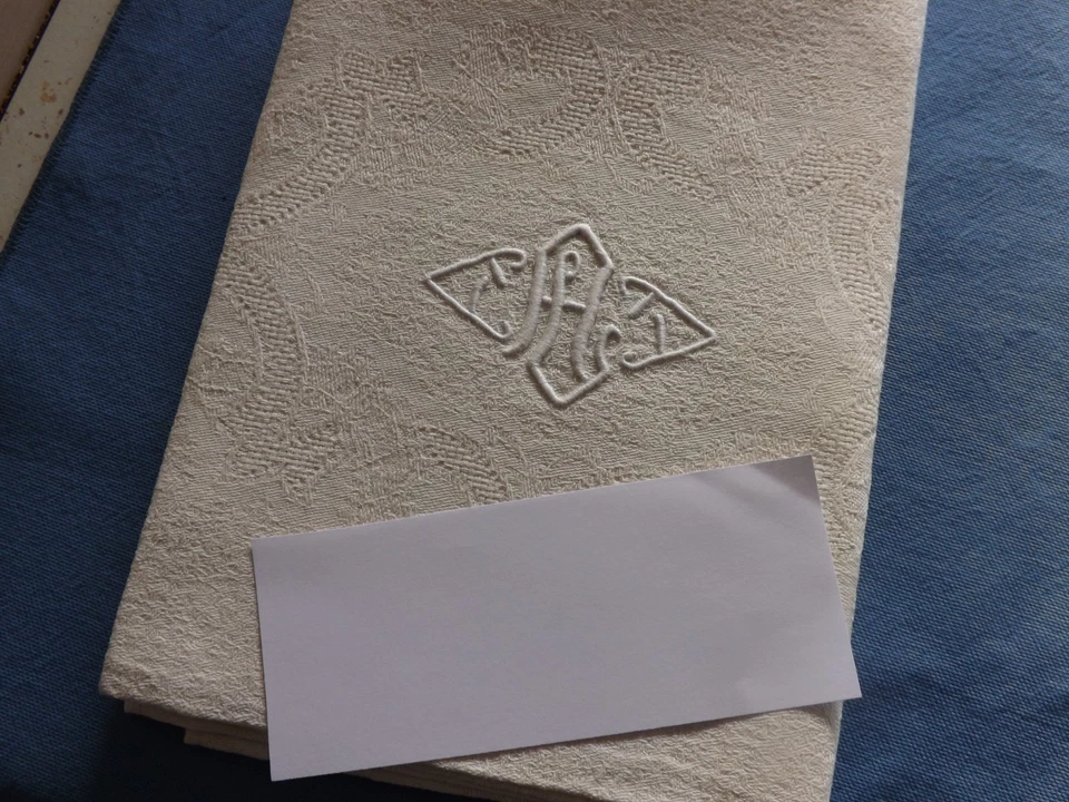 12 serviettes de table, damas de métis, mono AL,  jamais servi, anciennes - Photo 2/4