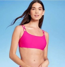 Shade Shore, Size 34DD, Hot Pink Ring Detail Underwire Bikini Swim Top