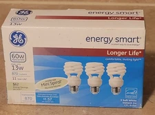 GE CFL 60w Replacement (13W) Soft White 3 Pack Medium Base Mini Spiral