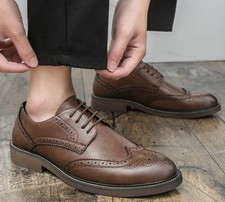 Mens Faux Leather Lace Up Carved Brogue Casual Dress Business Wedding Prom Shoes