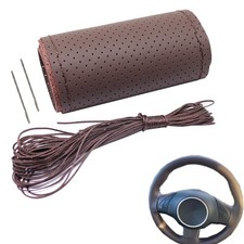 Universal Steering Wheel Cover 14.5-15-inches Leather Breathable Brown Coffee