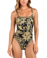 L'Agence Remi Baroque One Piece Swimsuit, Black/Gold, S, M, L