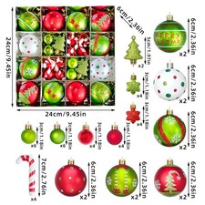46PCS Christmas Ornaments Set Red Green Grinch Them Christmas Ball Decorations X
