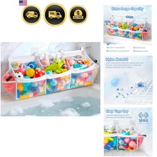 Extra Large Bath Toy Organizer with 3 Compartments and Multiple Pockets, Quic...