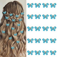 YISSION 20 Pcs Small Rhinestone Butterfly Hair Clips Mini Blue Butterfly Clips D