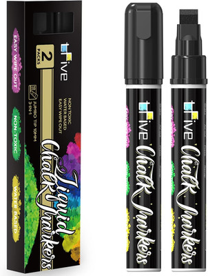 TFIVE Black Liquid Chalk Markers - 2 Pack Jumbo Chalk Pens with 10Mm 3 in 1 Nib