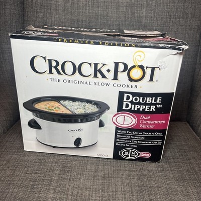 RARE CROCK POT Double Dipper Slow Cooker Warmer 2 Sides Divided Sauces Crockpot