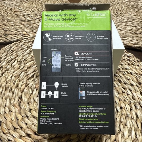 GE Jasco Z-Wave plus In-Wall Smart Switch W/QuickFit & SimpleWire ZW4008 - Picture 2 of 5