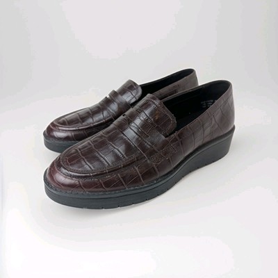 Hotter Leder Halbschuhe Kroko Muster Slipper | UK 4,5 | weinrot