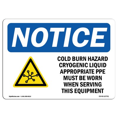 Cold Burn Hazard Cryogenic Liquid With Symbol OSHA Notice Sign Metal Plastic