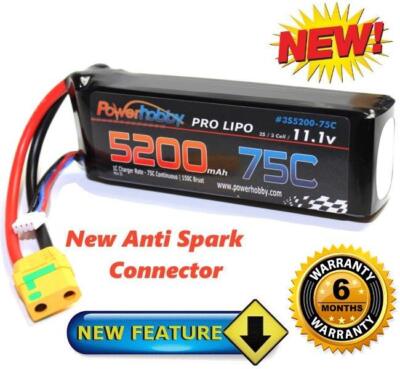 Powerhobby 3S 11.1V 5200mAh 75C Lipo Battery Pack w XT90 Plug : Arrma FAZON