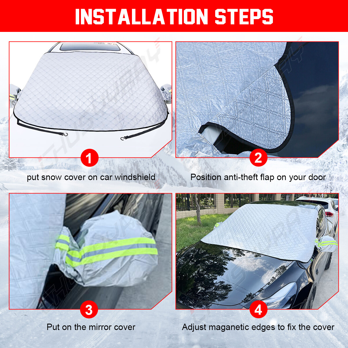 For GMC Windshield Snow Cover Frost Guard Ice Protector with Side Mirror Cover