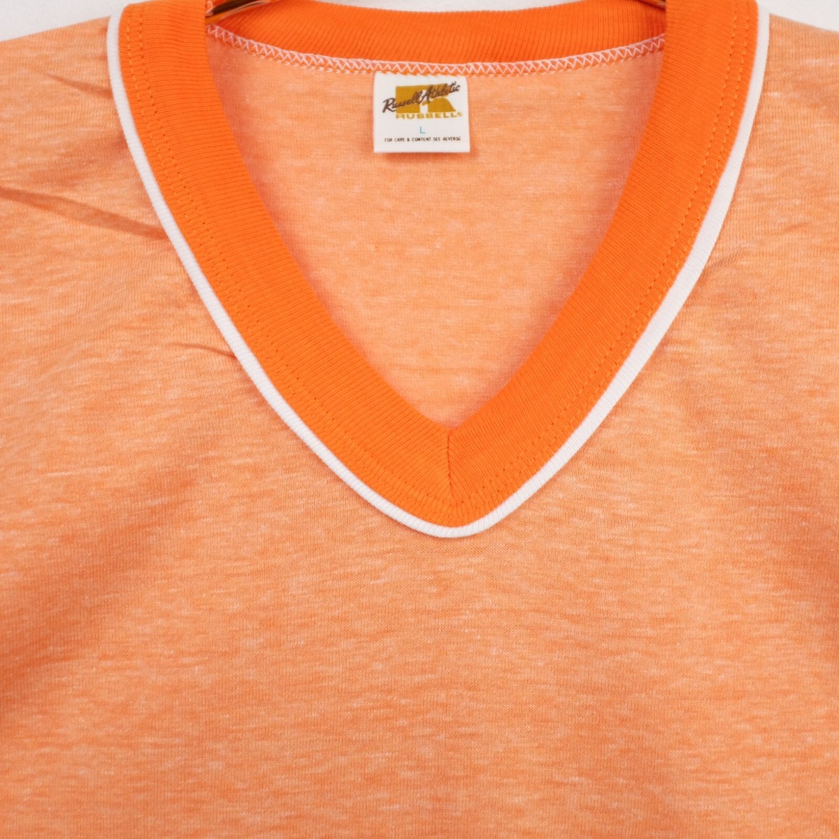 VINTAGE Russell Athletic Adult Large Heather Orange Ringer V