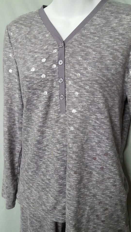 Charter Club Gray Silver Pajama Set Polka Dots Long Sleeve Long Pant XS 36" BUST - Image 3 of 4