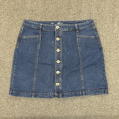 Style & Co Denim Jeans Skirt Womens 14 (34x18) Blue Stretch Button Up