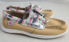 Sperry Top Sider Tan LEather Loafers Colorful Metallic Stripe Size 13m
