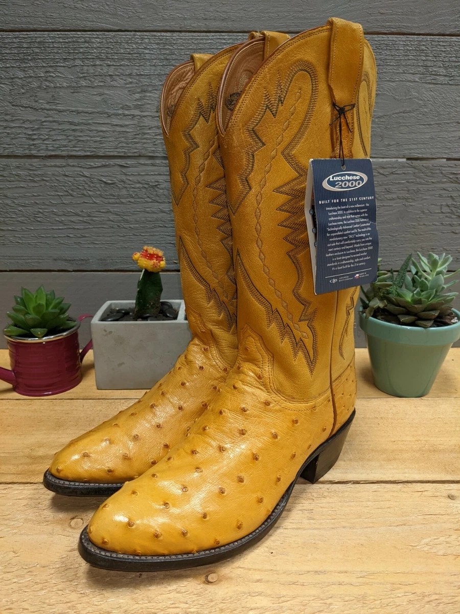 Lucchese 2000 Full Quill Pin Ostrich ButterCup 6.5 EE Men's Cowboy Boots