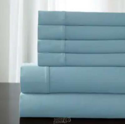 Camden 350TC Sheet Set Fitted Flat Full Size Sky Blue (4) Pillowcase 100% Cotton