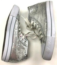 High Top Sneakers Silver Sequin Tennis Shoes Size 5.5