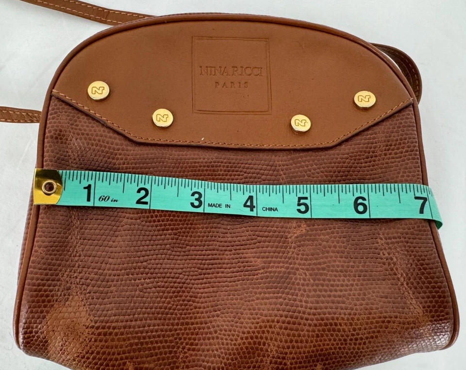 De Colección Nina Ricci Paris Coñac Marrón Cuero Mensajero Bandolera Bolso de Mano Cartera Foto 4 de 4
