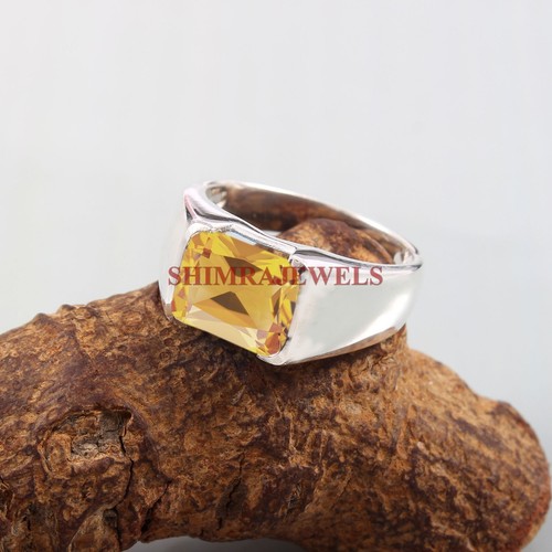 Natural Citrine Gemstone With 14K White Gold Plated Silver Ring for Men's #103 - Picture 8 of 13