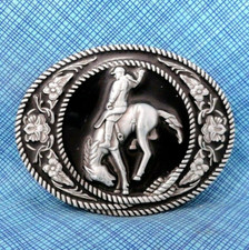 Rodeo Cowboy Bucking Horse Belt Buckle Floral Scroll Enamel Vtg 90s   .CPA258