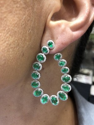 Syn Emerald Dangle Hoop Earrings 925 Sterling Silver Versatile Glorious Jewelry