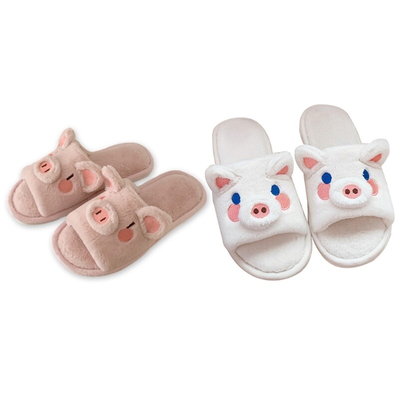 Women Slippers Cute Pig Soft Plush House Shoes Non-Slip Indoor Warm Gift-image