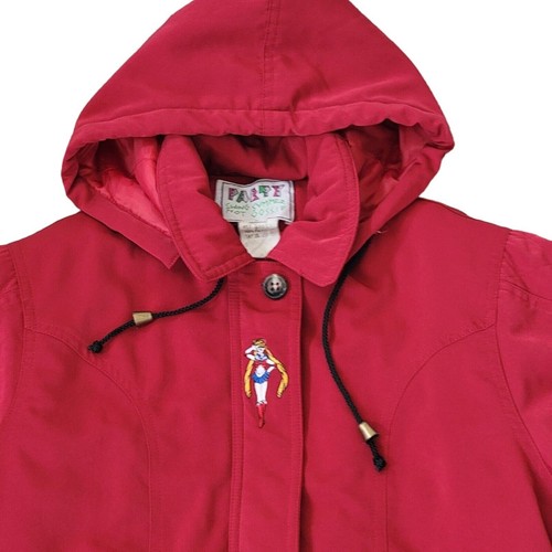 Vintage Girls Winter Coat Size 5 Sailor Moon Patches Red Hood Double Sided Anime - Picture 4 of 14