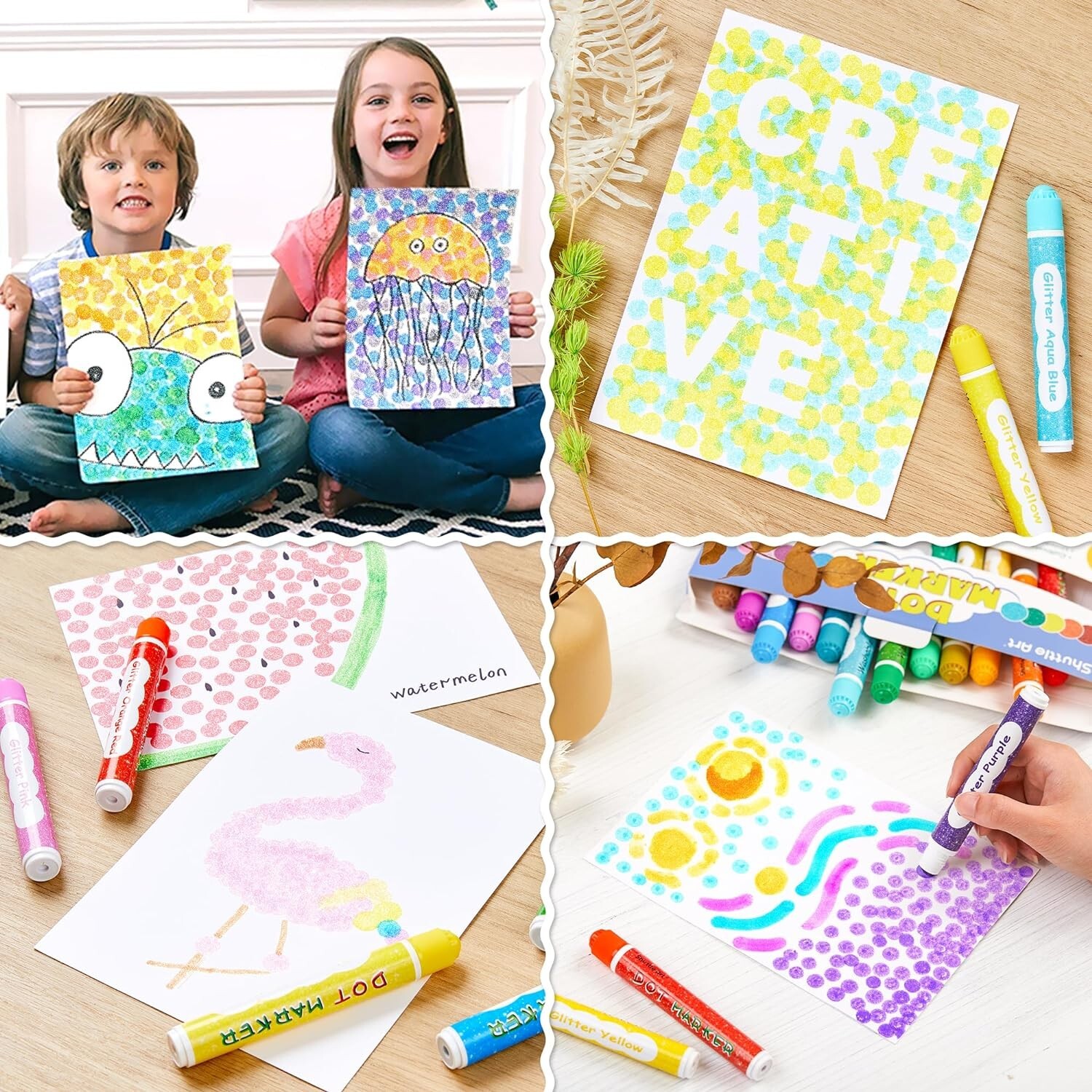 Shuttle Art Shimmer Dot Markers 15 Glitter Colors Washable Markers for Toddlers