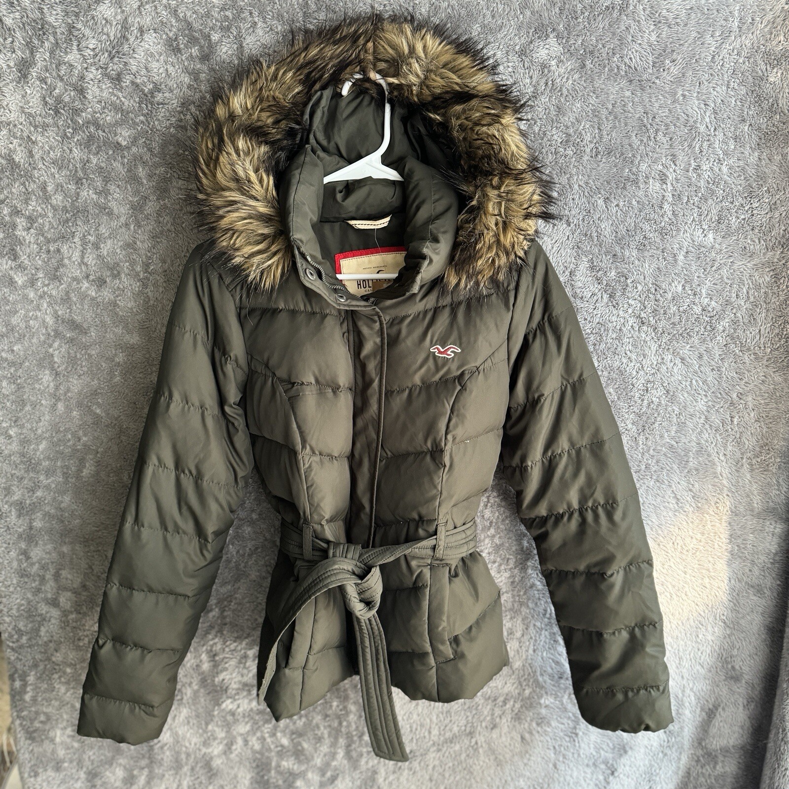HOLLISTER Abercrombie Jacket Betty’s Junior M Olive Fur Trim Hood Down Coat