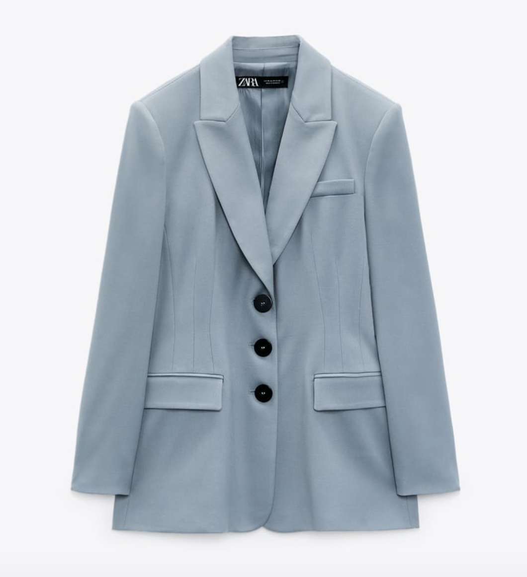 ZARA WOMAN NWT TAILORED FiITTED BLAZER DUSTY BLUE BUTTONED JACKET