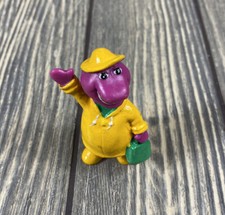 Vintage 1993 Barney Figure w Raincoat Purple Dinosaur Birthday Cake Topper Toy