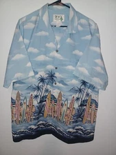 KY's Hawaiian Shirt Mens XL Button Up Blue Ocean Surf Board Cotton