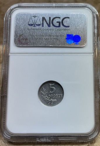 Poland 1962 5 Groszy NGC AU 55 Aluminum - Picture 3 of 4