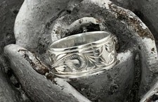 Vintage Sterling Silver Wide Etched Wedding Band